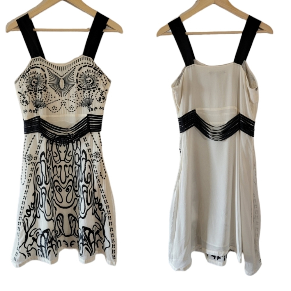 MARC JACOBS White Black Embroidered Silk A-Line Dress 4 Cocktail Formal Designer - Picture 10 of 10
